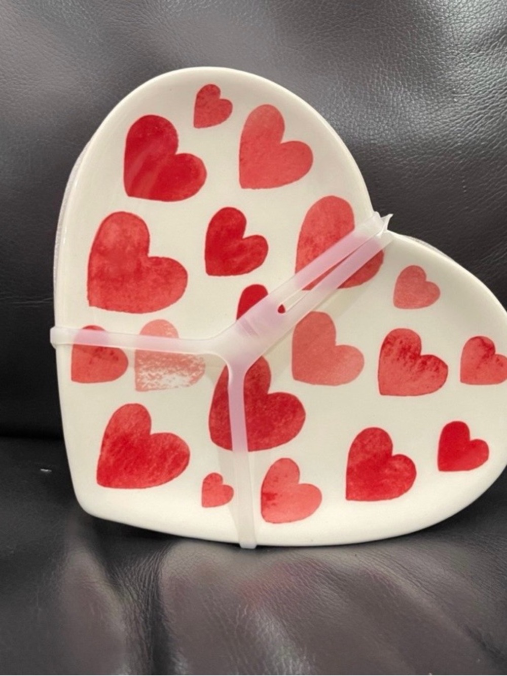 Heart-Shaped Ceramic Plate with Red Heart Pattern - Picture 2 of 5